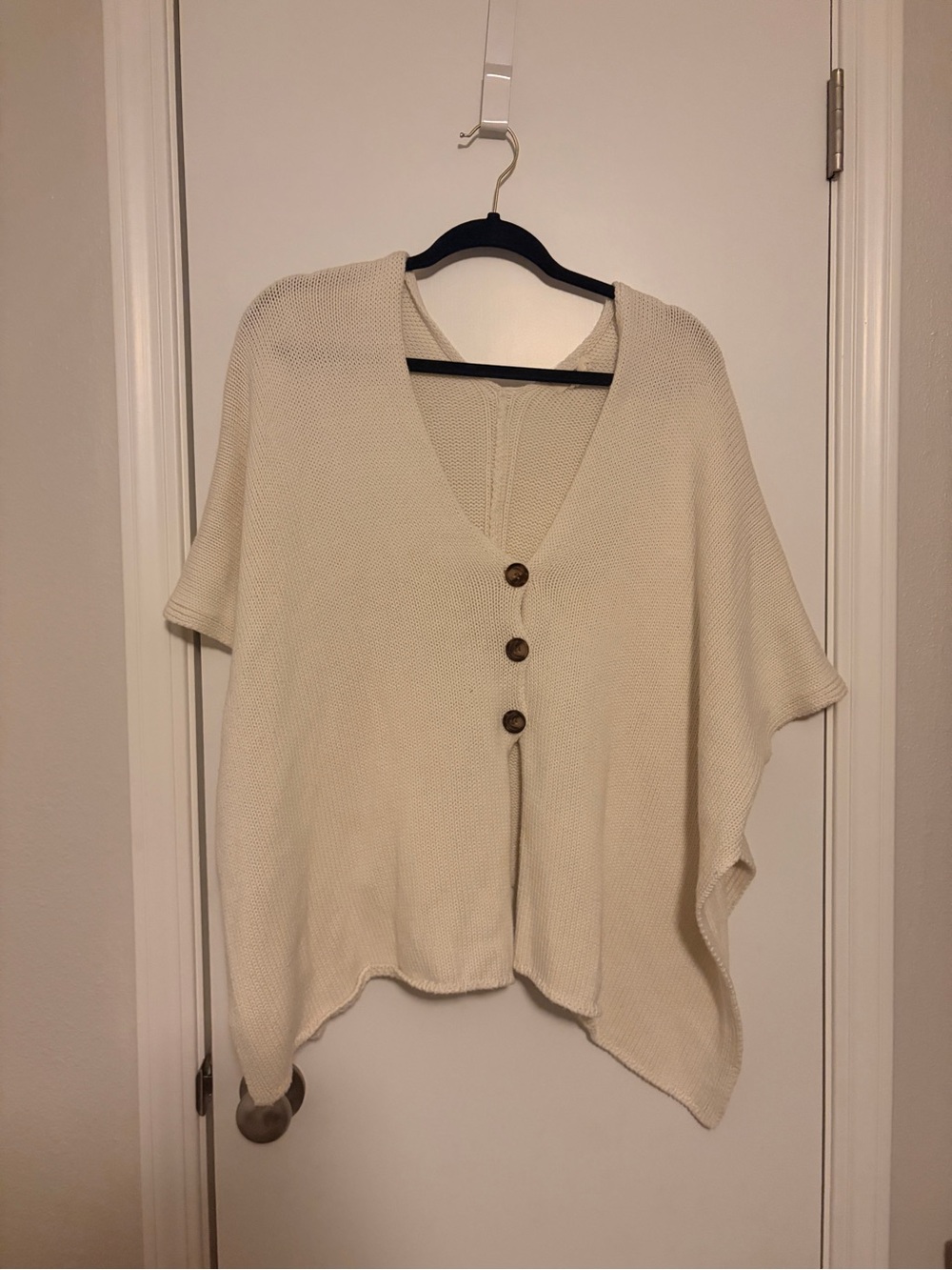 M. Rena Cream Knit Button-Front Poncho